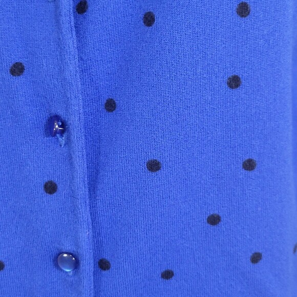 Cable and Gauge 3/4 sleeve cardigan blue and black polka dot size small - Picture 3 of 7